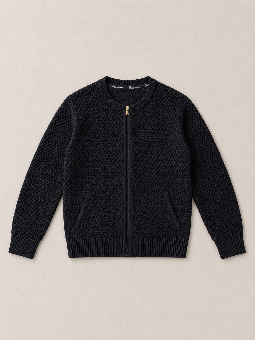 Navy Merino Wool Zip Cardigan