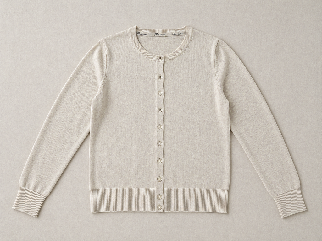 Ivory Merino Wool Crew Neck Cardigan