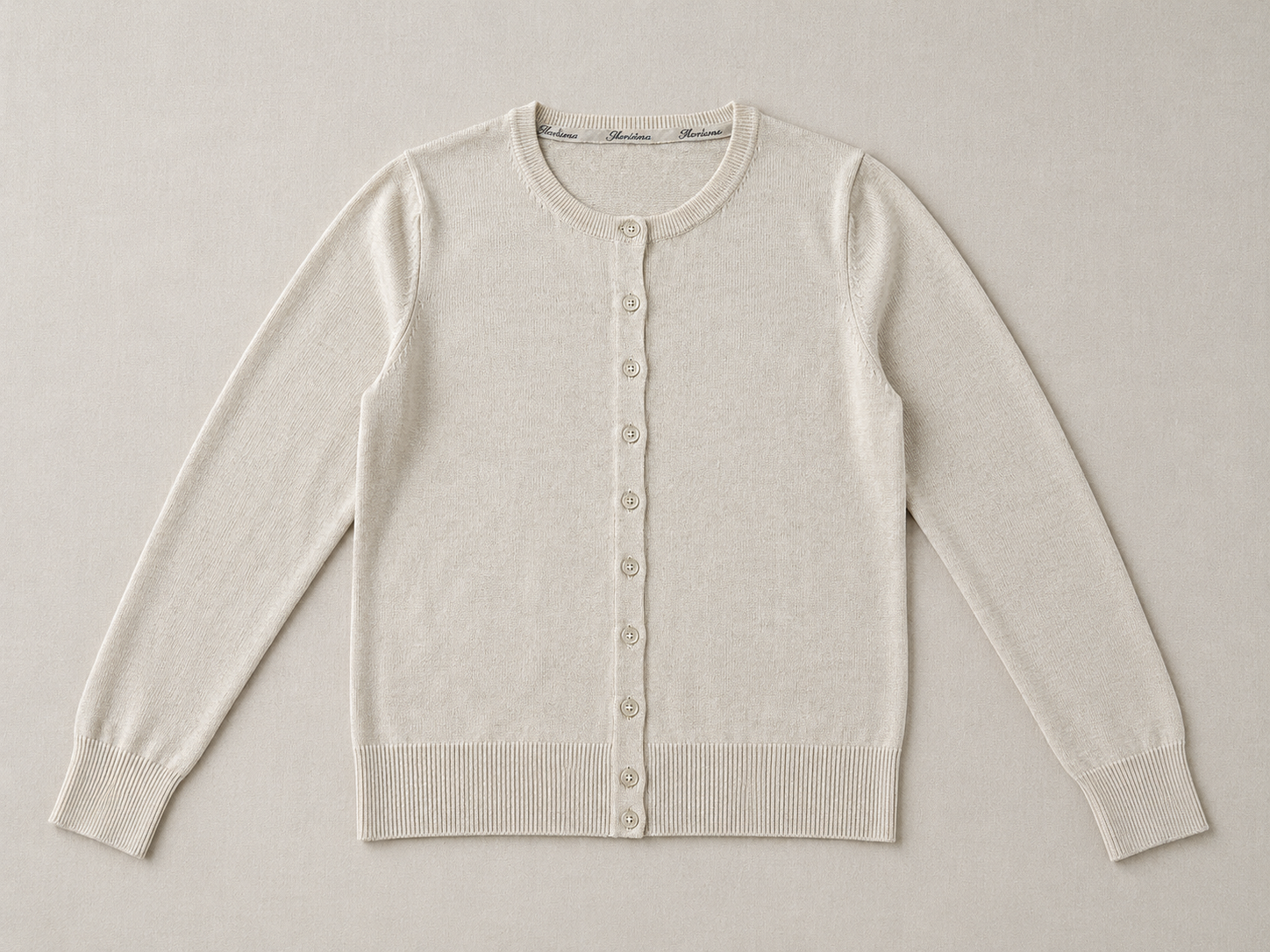 Ivory Merino Wool Crew Neck Cardigan