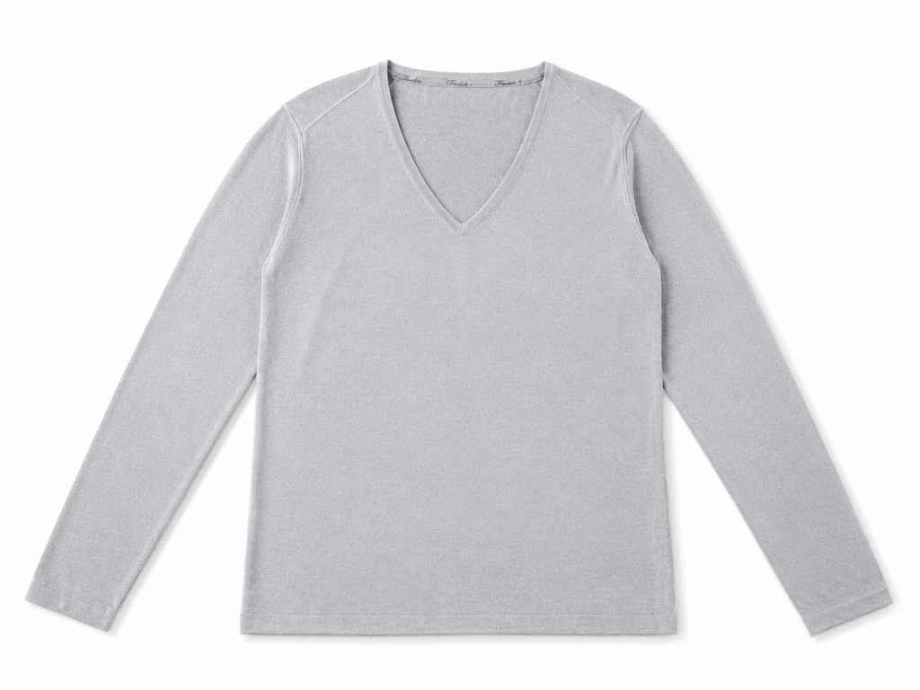 Silk & Cashmere V-Neck Jumper – Light Grey