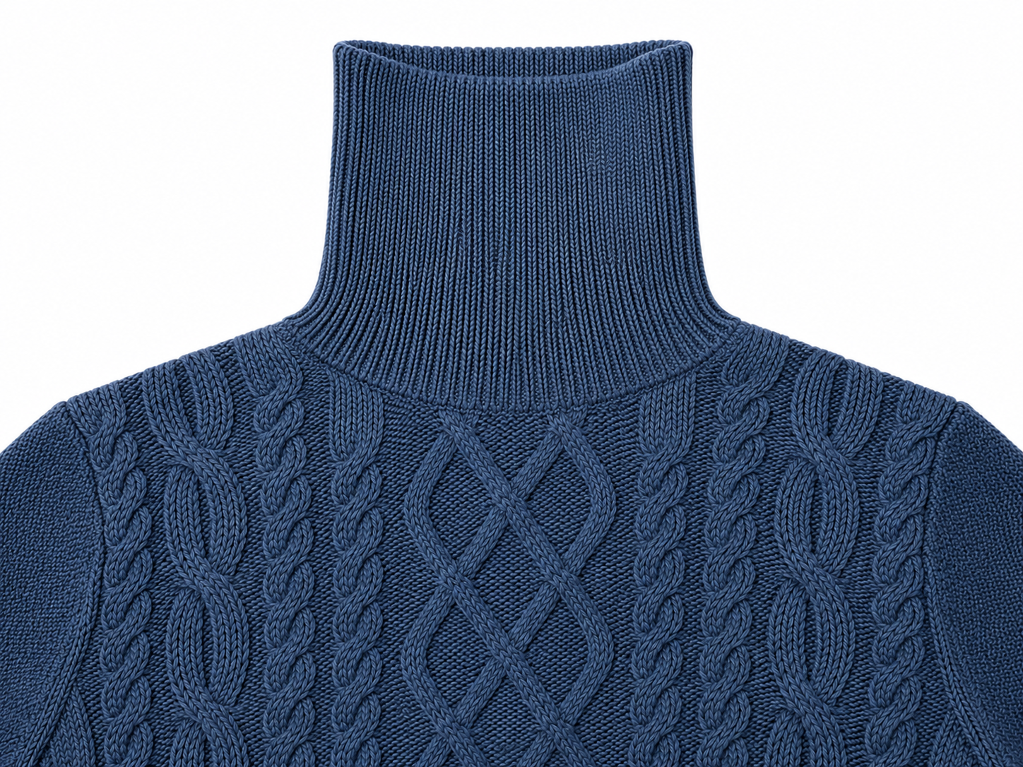 Blue Merino Wool Cable-Knit Roll Neck Jumper