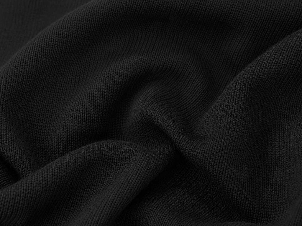 Black Merino Wool Crew Neck Cardigan