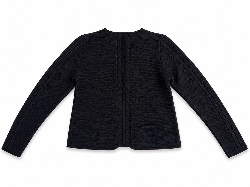 Black Merino Wool Cable Knit Cardigan
