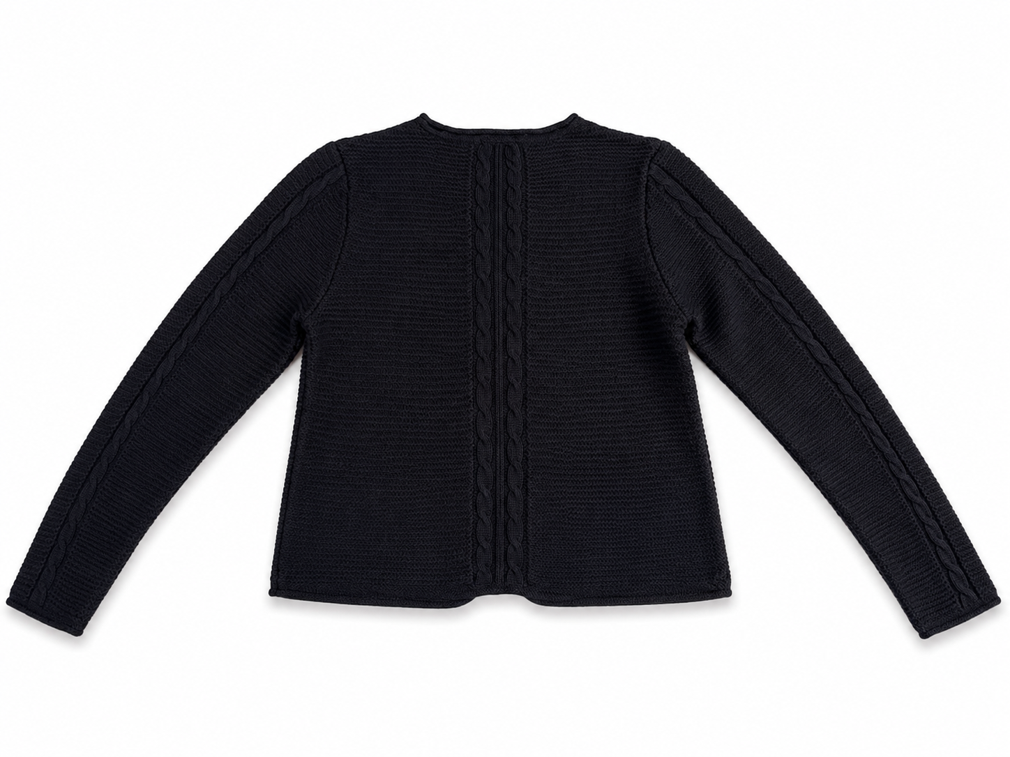 Black Merino Wool Cable Knit Cardigan