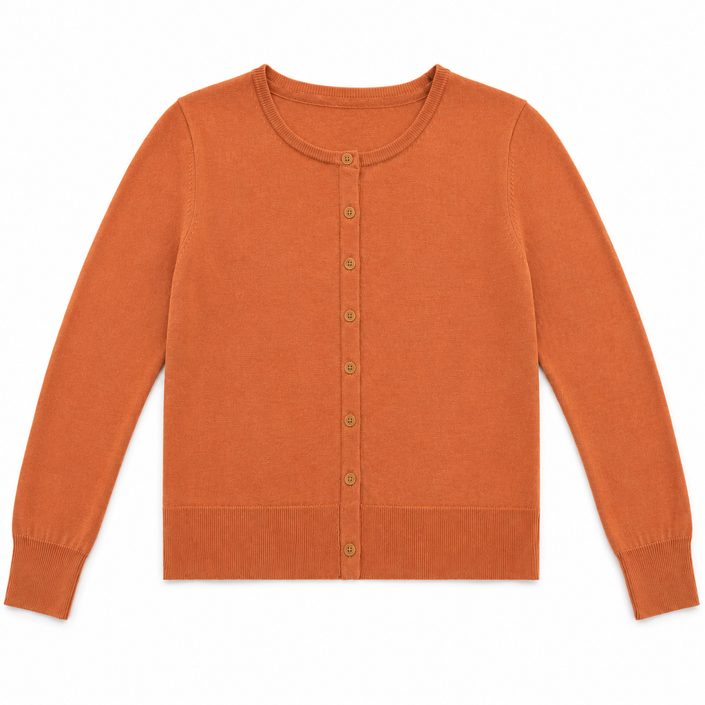 Terracotta Merino Wool Crew Neck Cardigan