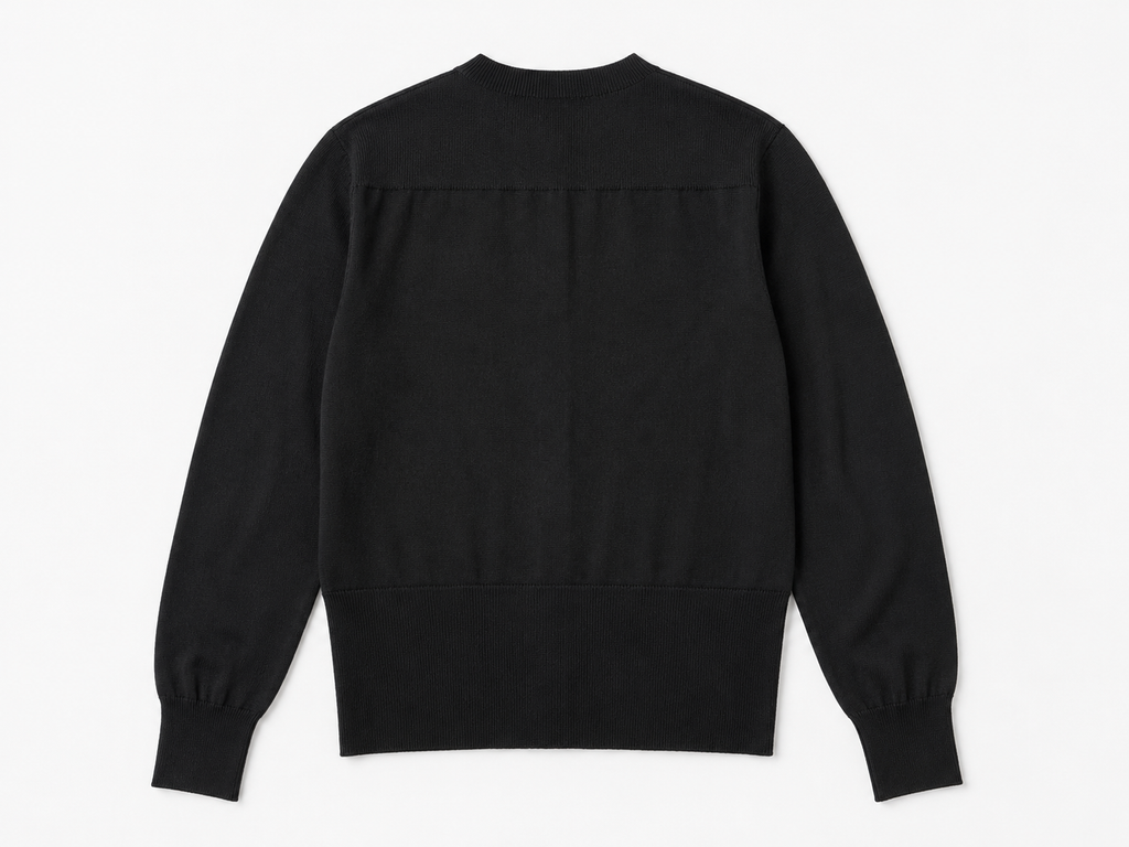Black Merino Wool Crew Neck Cardigan