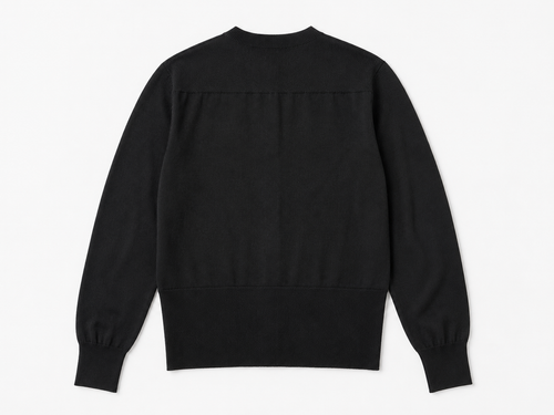 Black Merino Wool Crew Neck Cardigan