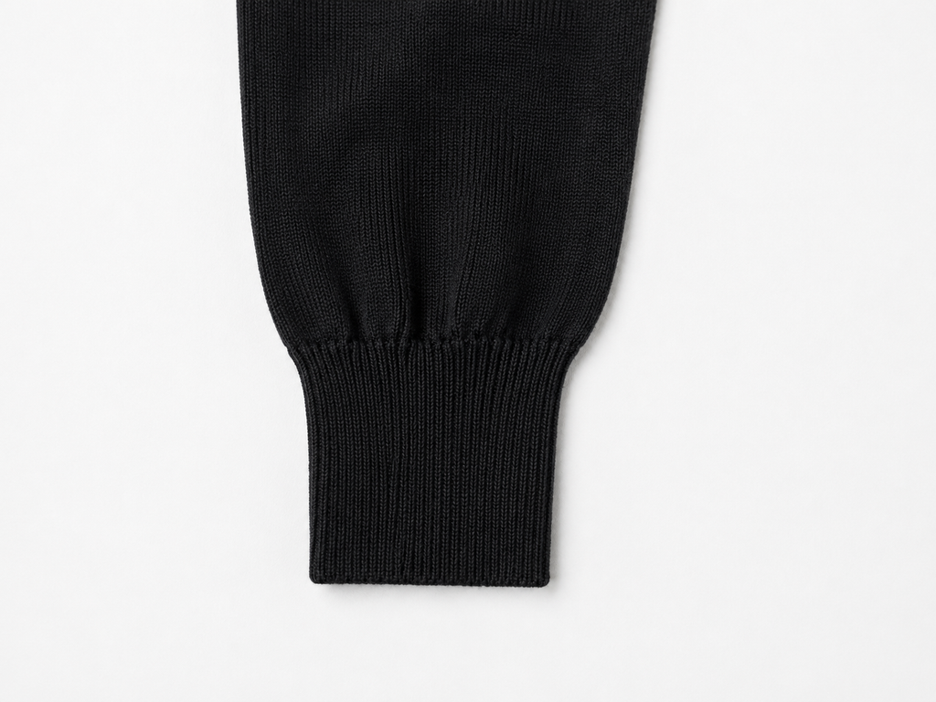 Black Merino Wool Crew Neck Cardigan