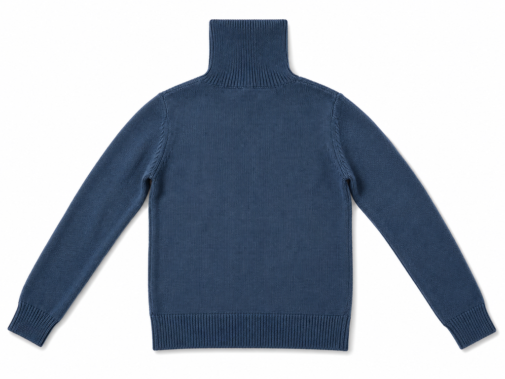 Blue Merino Wool Cable-Knit Roll Neck Jumper