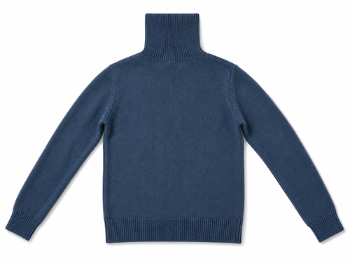 Blue Merino Wool Cable-Knit Roll Neck Jumper