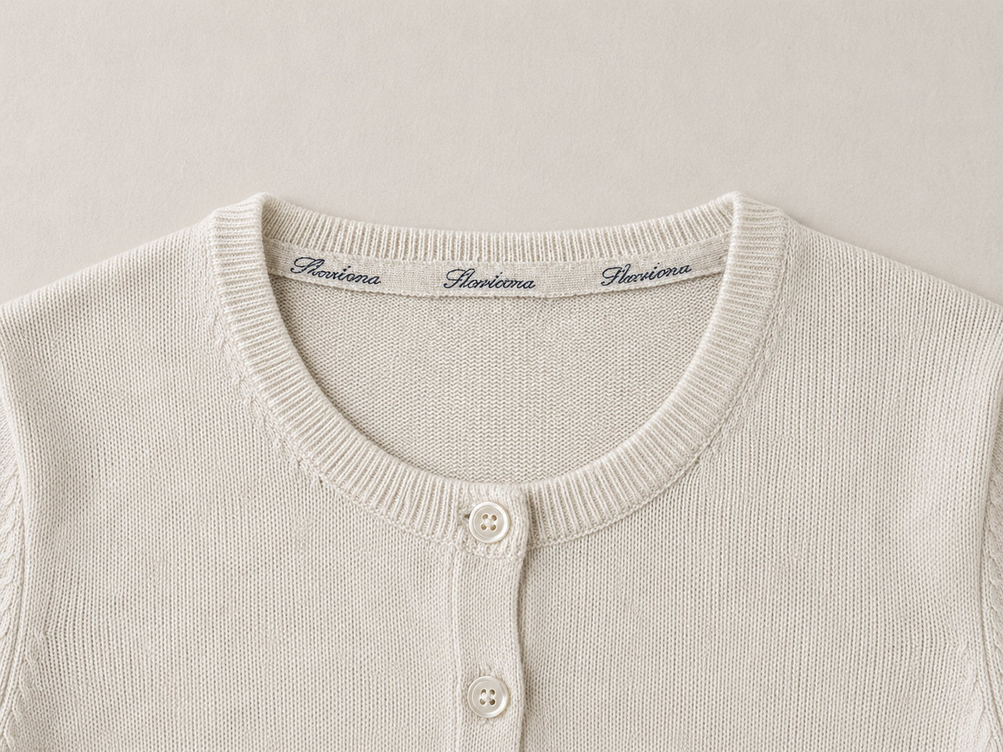 Ivory Merino Wool Crew Neck Cardigan