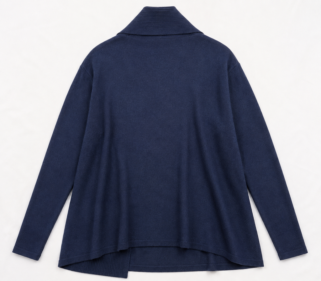 Navy Ribbed Collar Cardigan