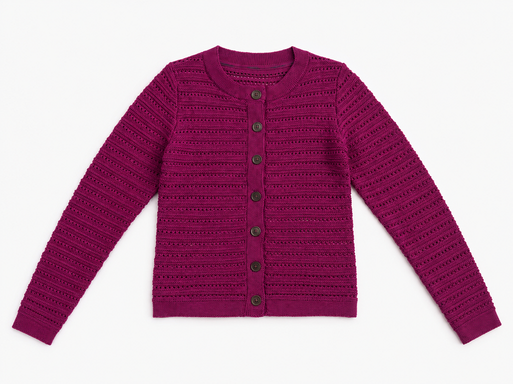 Berry Merino Wool Pointelle Cardigan