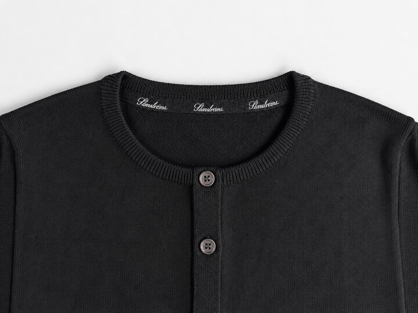 Black Merino Wool Crew Neck Cardigan