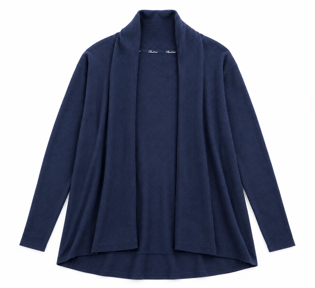 Navy Ribbed Collar Cardigan